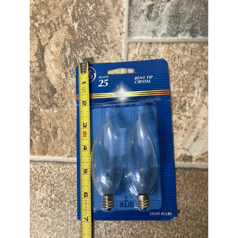 GE 25 Watt Bent Tip Crystal Candelabra Base Light Bulbs 2 Pack